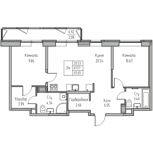 3-к eвро 63.3 м²