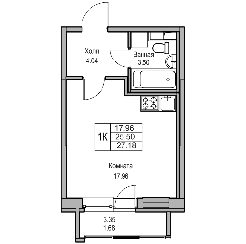 Студия 26.9 м²
