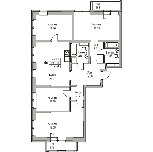 4-комнатная 111.3 м²